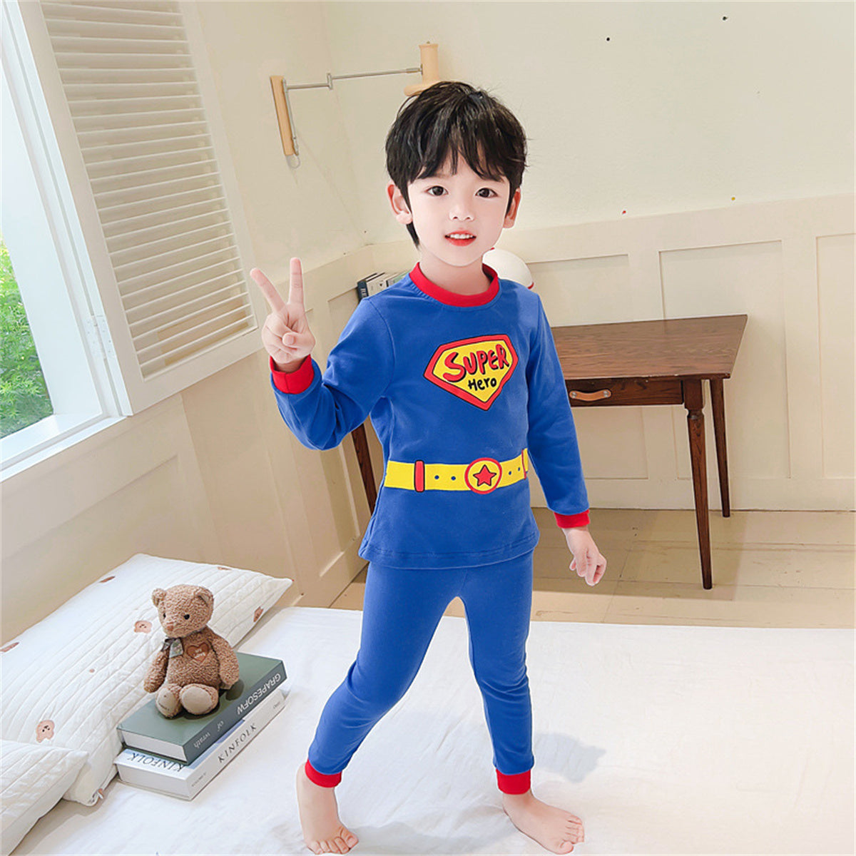 Boys' stylish and handsome pure cotton home wear pajamas set two-piece set