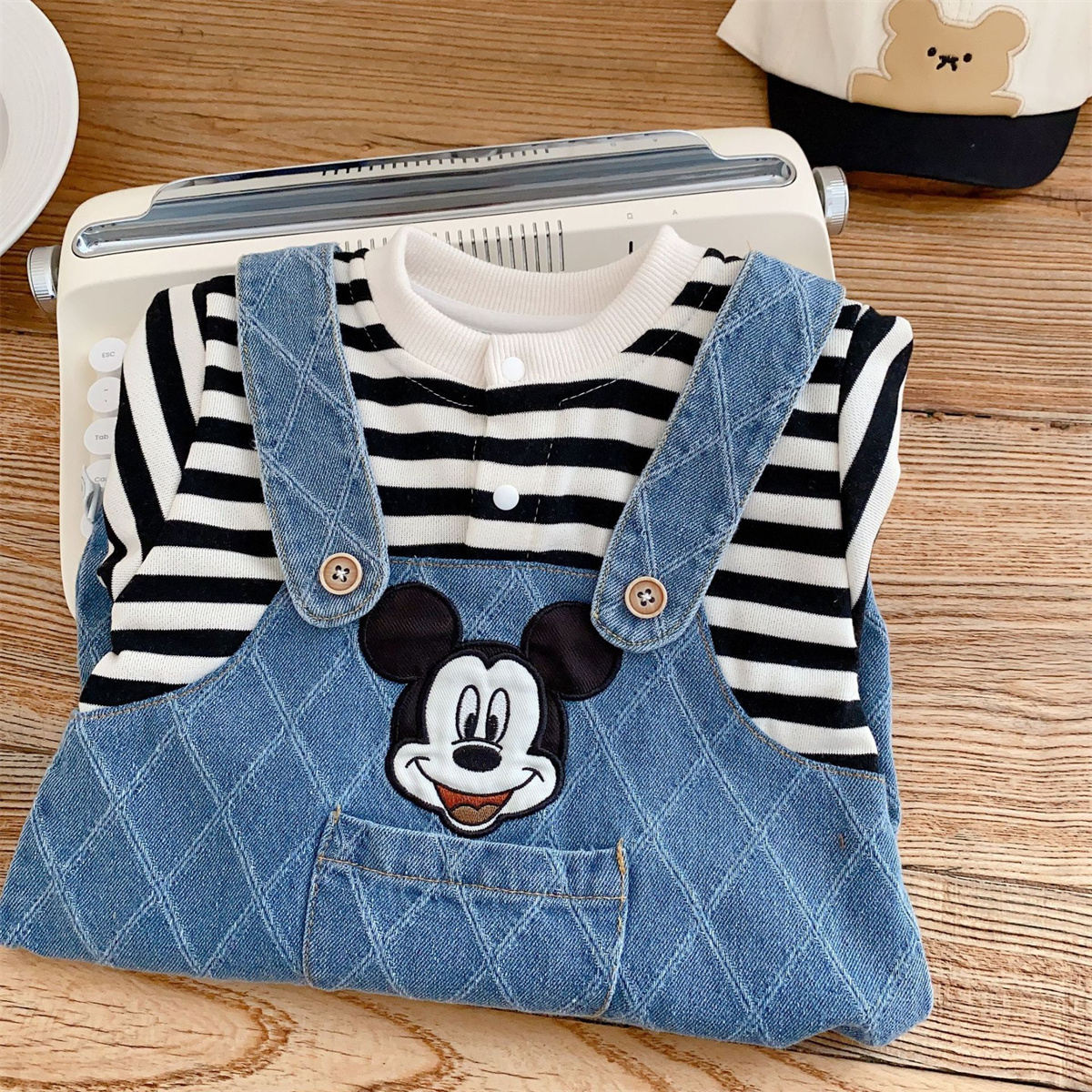 Baby cartoon Mickey fake two-piece striped romper one-year-old dress