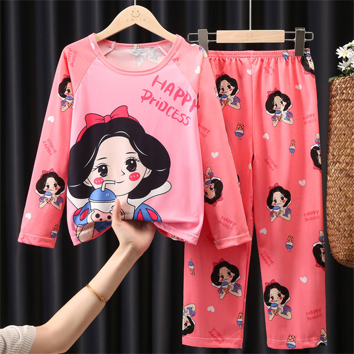 Long-sleeved air-conditioning clothing cartoon pajamas spring and autumn boys and girls home clothes autumn clothes autumn trousers suit