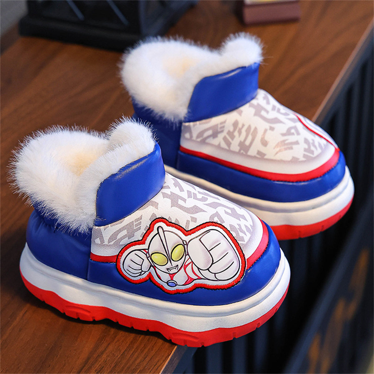 Winter Ultraman pattern warm waterproof cotton slippers for little boys