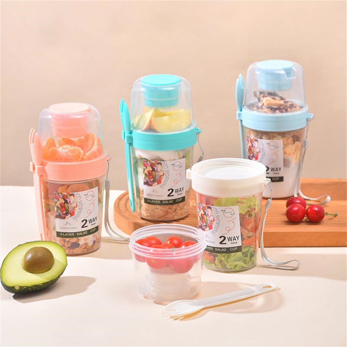 Breakfast salad cup portable fruit and vegetable light meal yogurt cup with fork lid