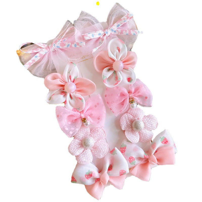 Children's 10-piece set of bow mesh flower wrapping cloth does not damage the hair duckbill hairpin