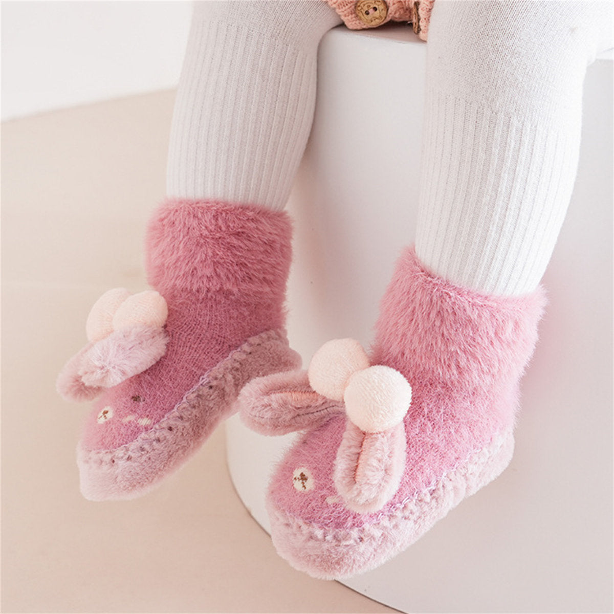 Children's autumn and winter cute plush animals warm breathable soft bottom baby socks