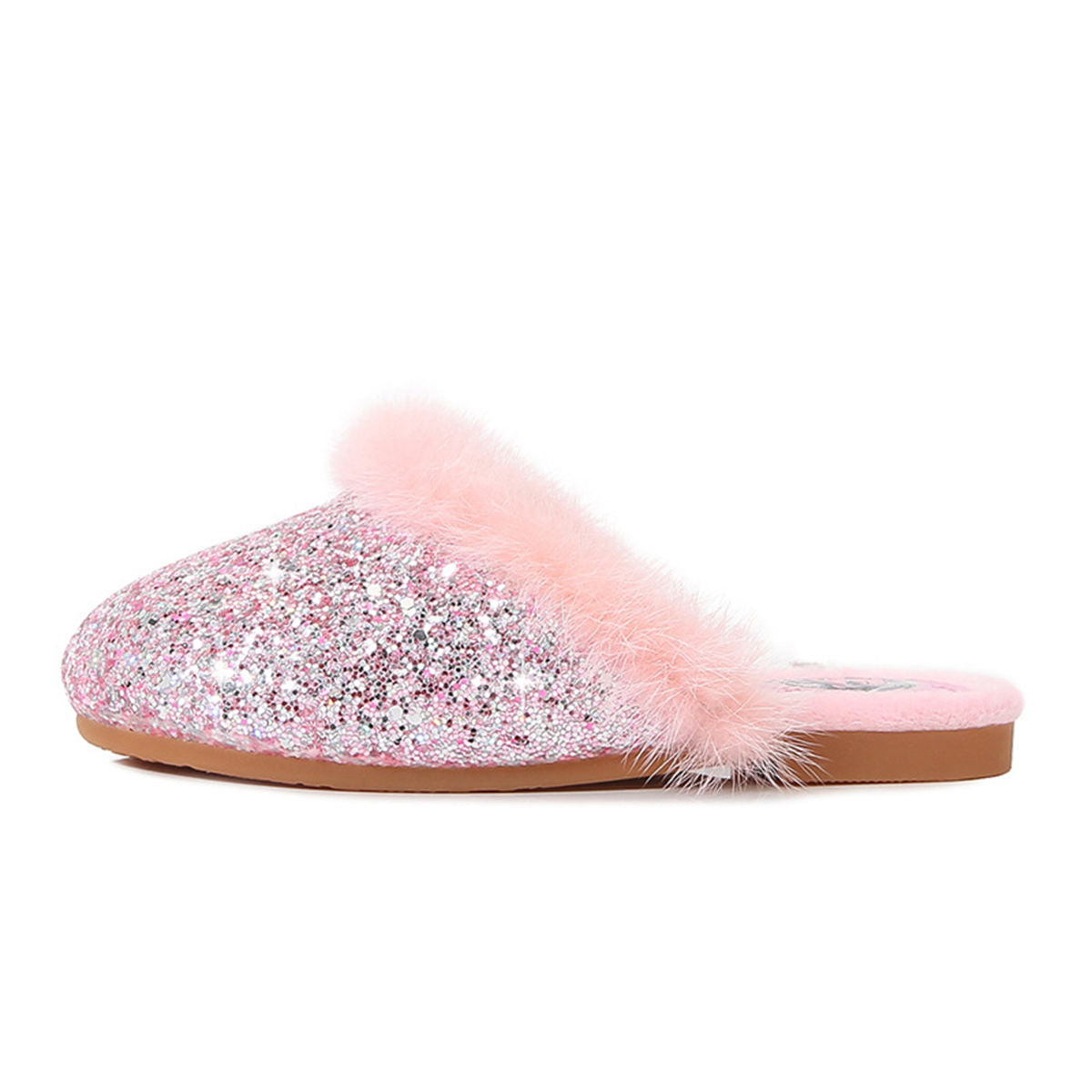 Winter Princess Elsa fur-edged sequined cotton slippers for middle and older girls