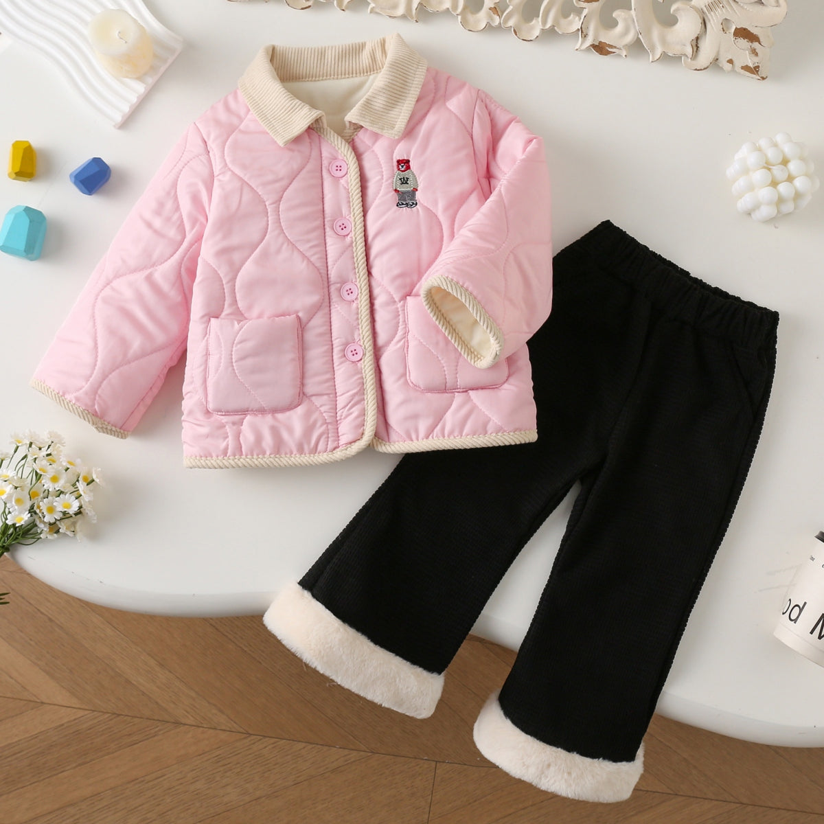 Children&#39;s cotton-padded jacket for girls in autumn and winter, new style, fashionable and casual, plus velvet, baby girl winter clothing, warm cotton-padded jacket