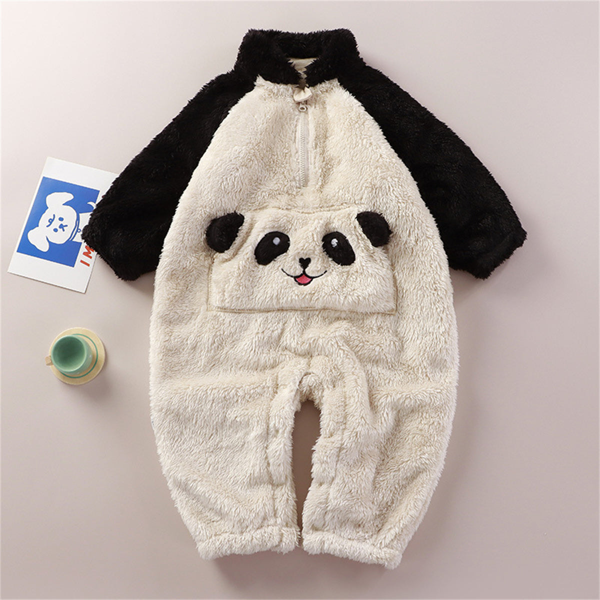 Baby Winter One-Piece Suit Children Cute Cartoon Pajamas Plush Panda Clothes Long Sleeve Romper