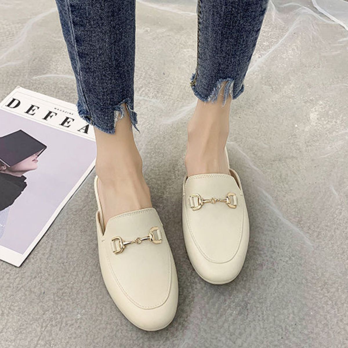 Women's casual fashion outerwear closed toe half slippers