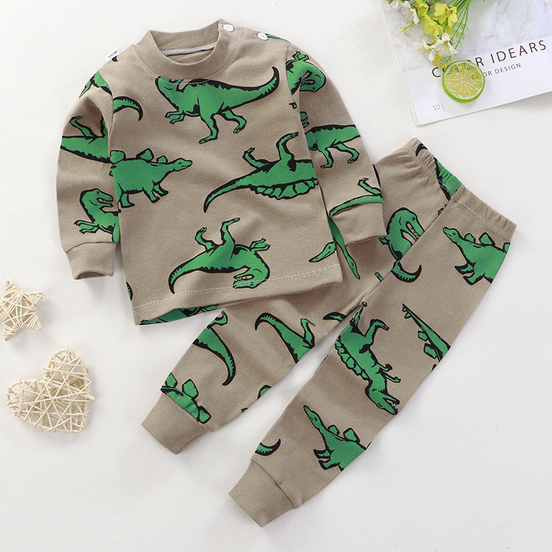 Boys' cartoon dinosaur full print home clothes long sleeve suit