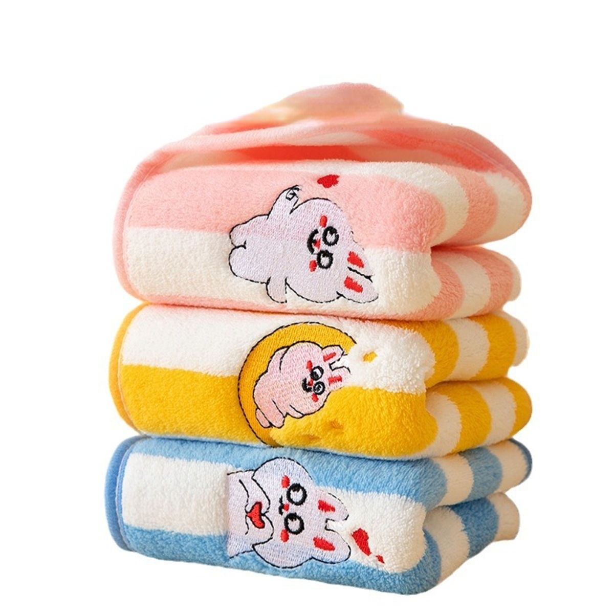 Coral Fleece Striped Children's Towel Super Soft Water-Absorbent Non-Lilting Baby Face Washing Towel