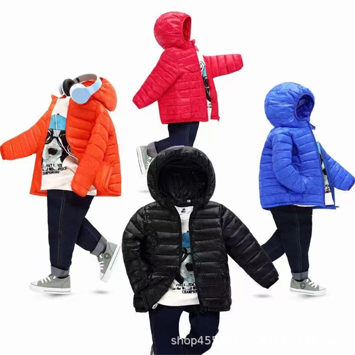 Solid color light-weight warm cotton jacket for middle and large children