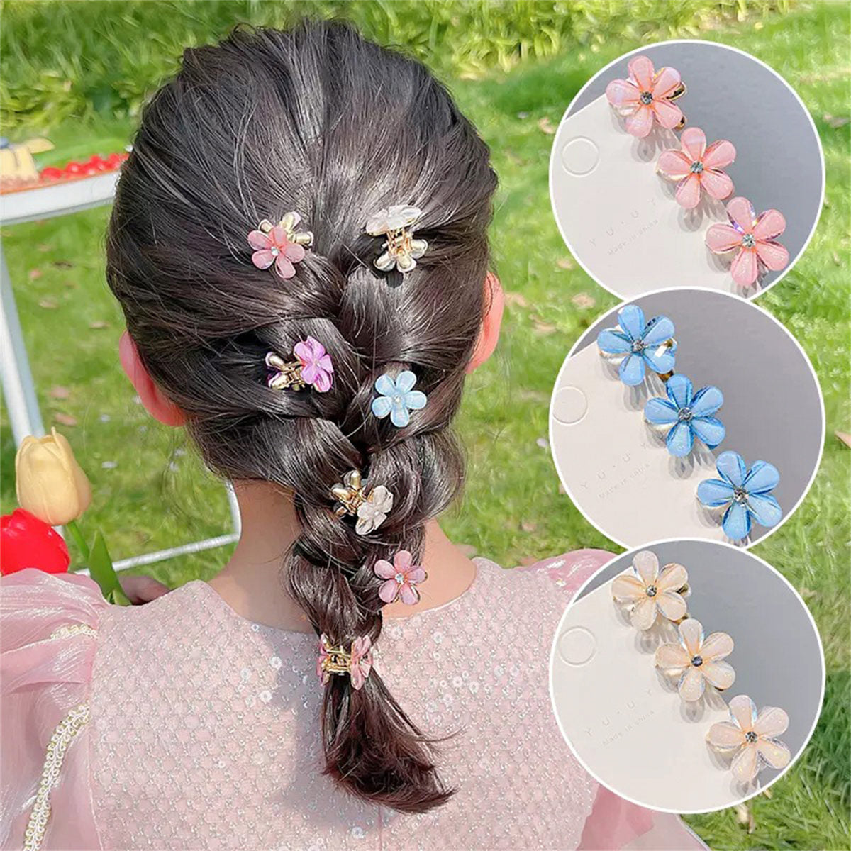 Children's bangs clip crystal flower oblique braided hair clip