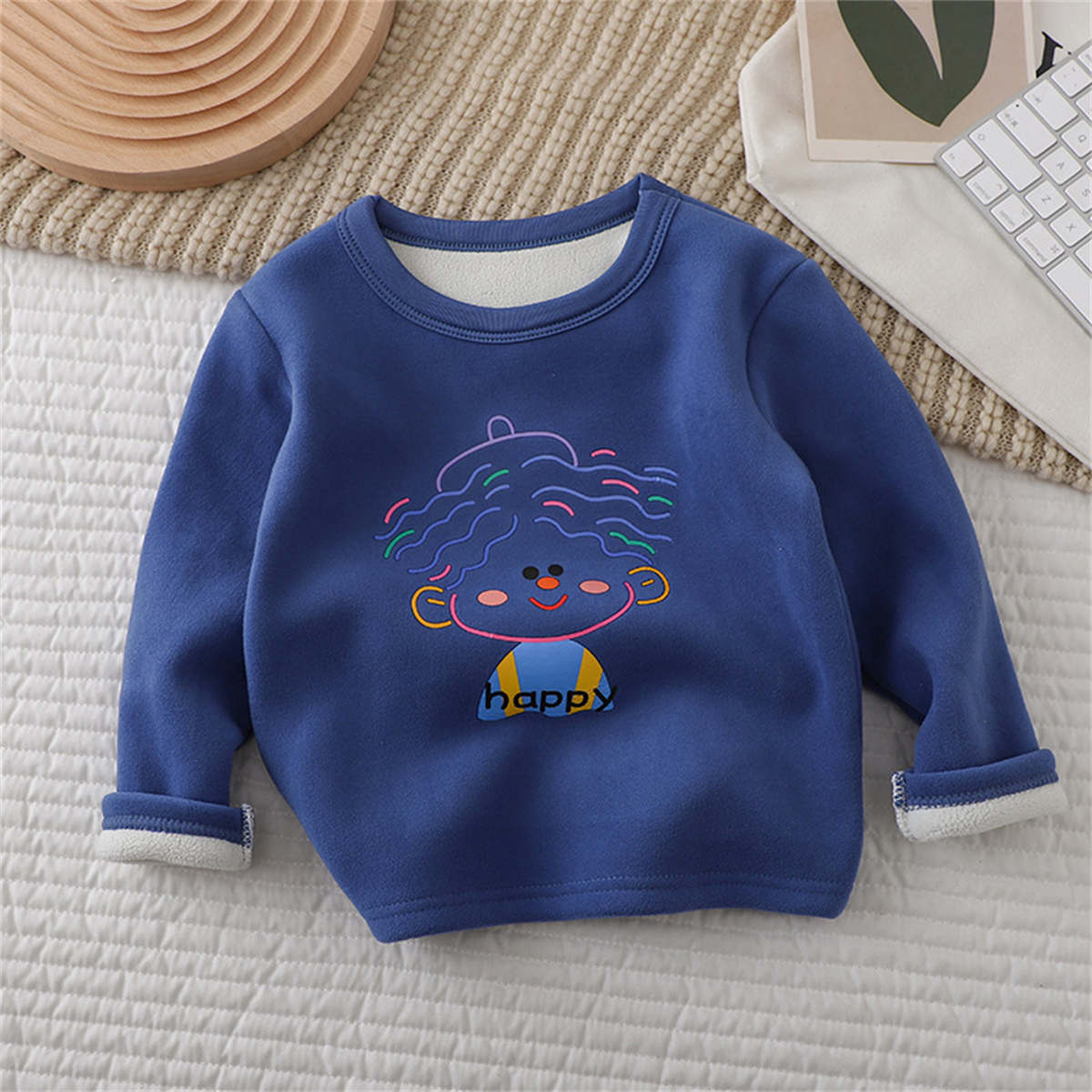 children&#39;s autumn and winter fleece round neck bottoming sweatshirt