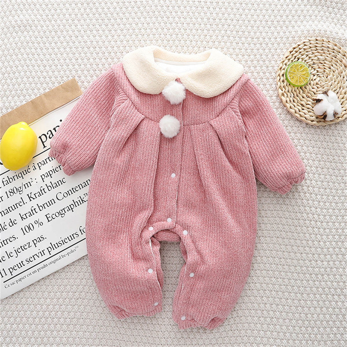 Baby autumn and winter solid color thick cotton crawling clothes