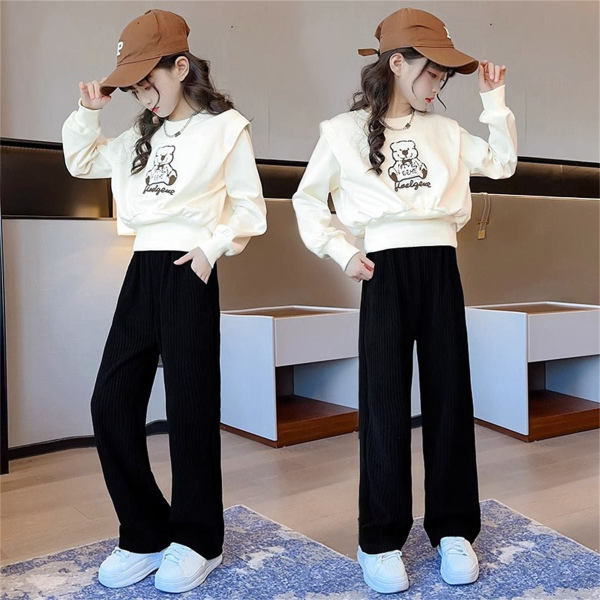 Cartoon fashion sweatshirt casual trousers two-piece suit for middle and large children