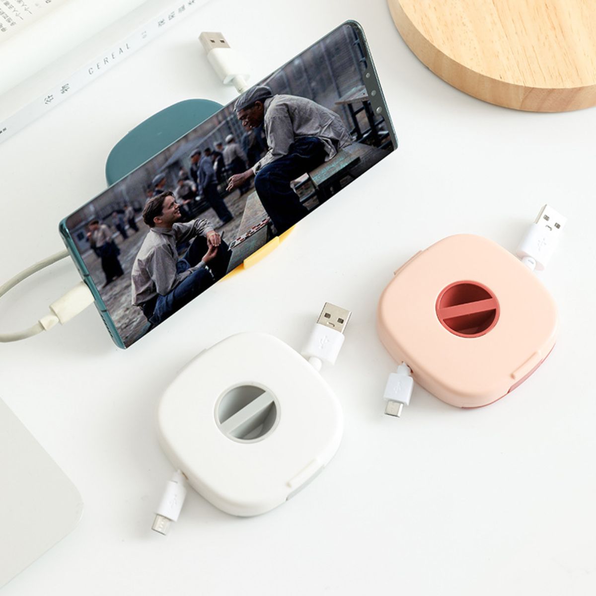 Data cable storage box mobile phone holder headphone cable rotatable cable organizer portable mobile phone charging cable storage box