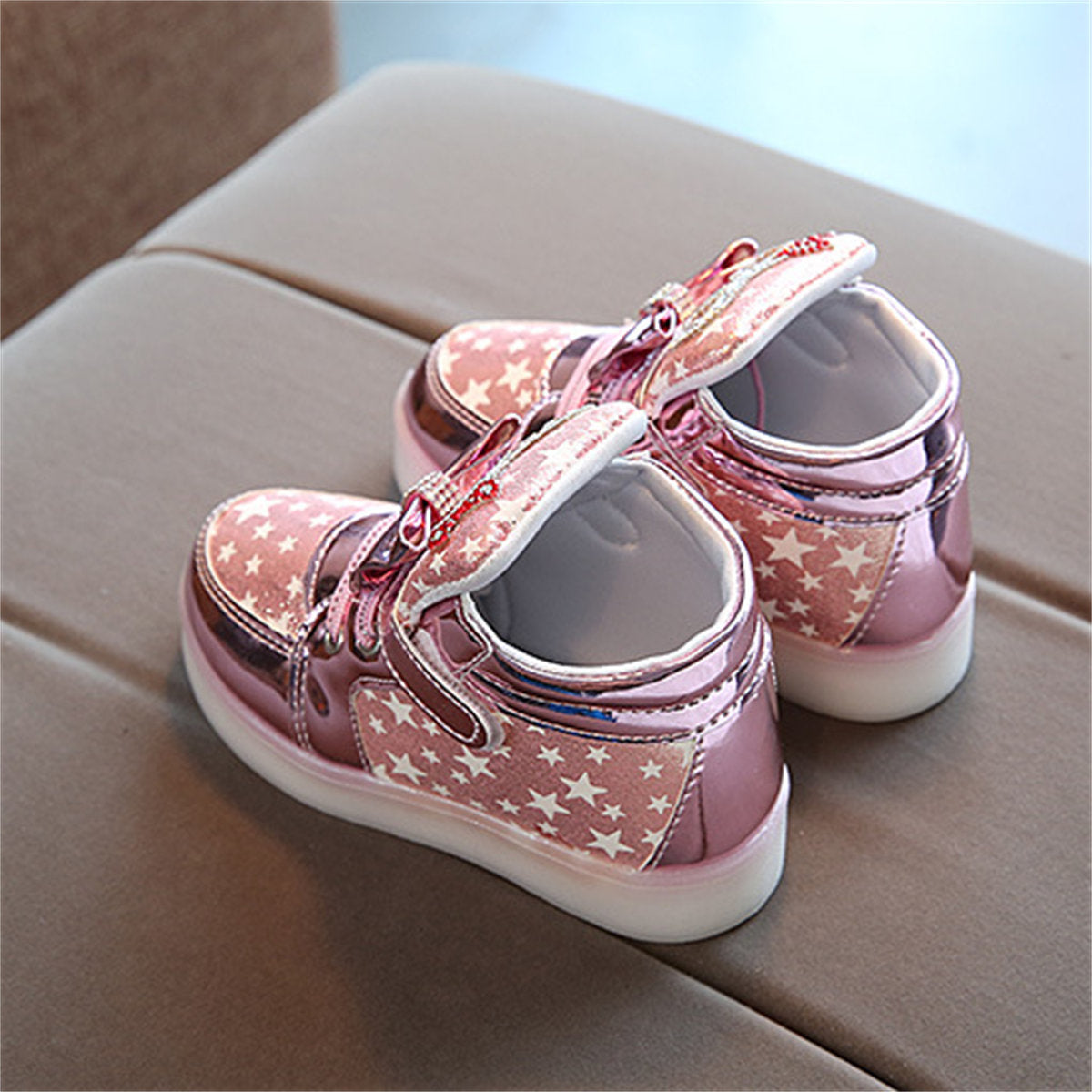 Cute and elegant bow-knot glittering LED high-top sneakers for little girls