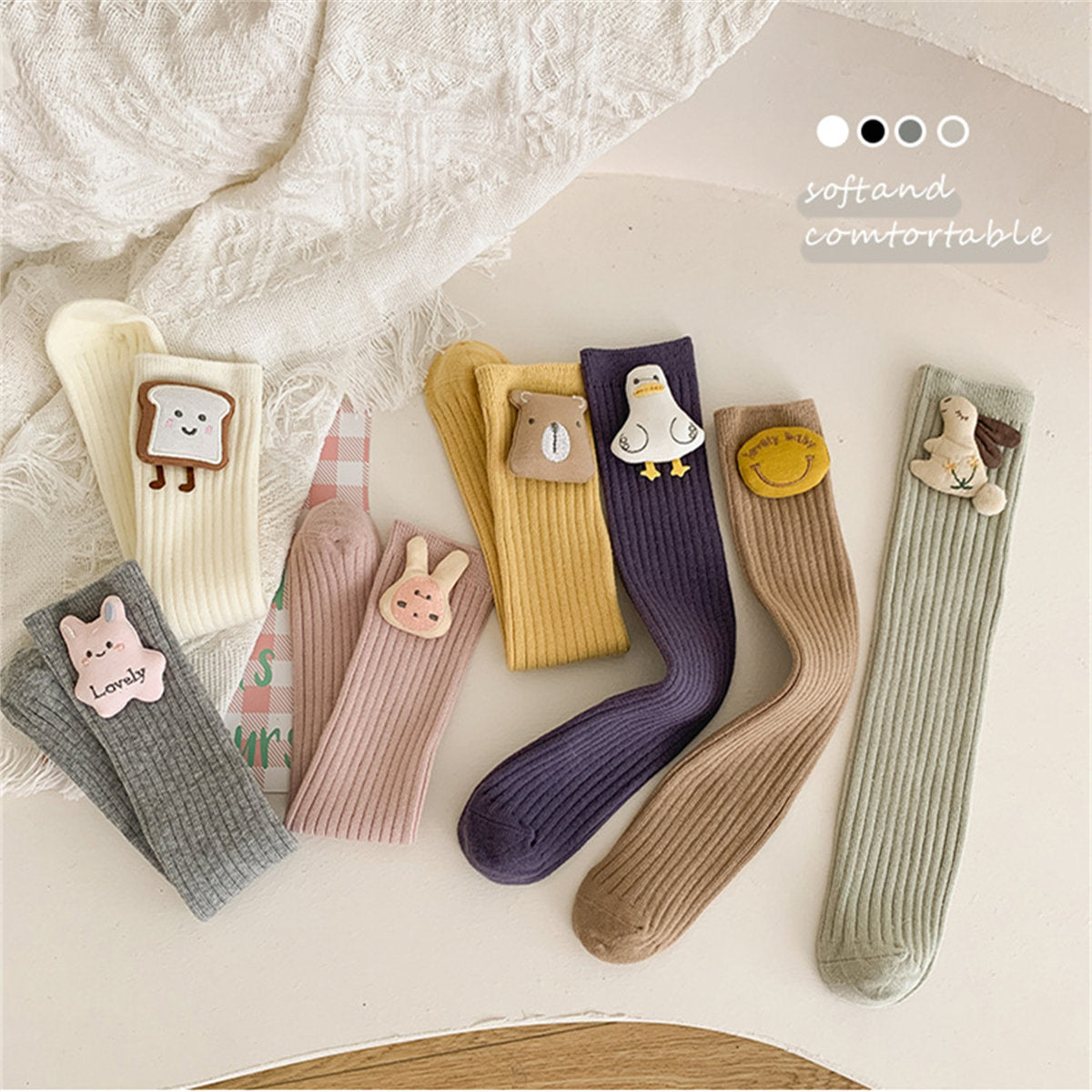 Children's cute doll pattern cute cartoon style calf socks mid-tube socks