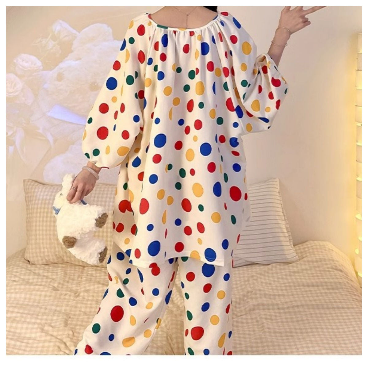 Colorful polka dot loose pajamas and home wear set