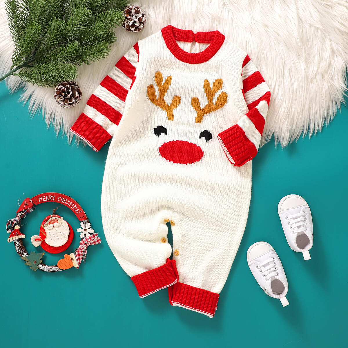 Baby Knitted Christmas Romper Long Legs Romper