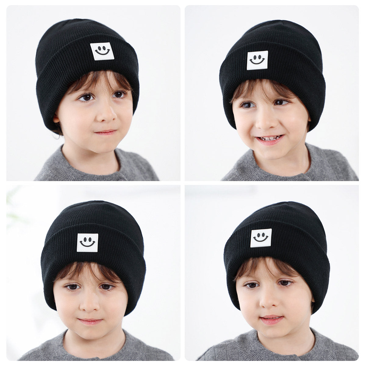 Baby Solid Color Smiley Pattern Wool Cap