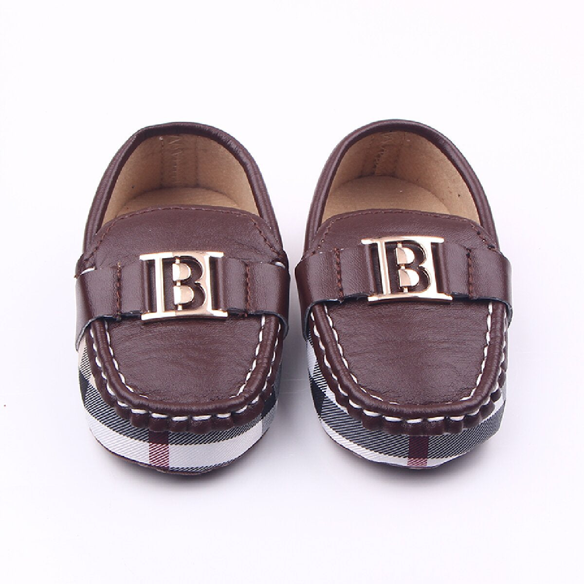 Iron buckle toe shoes B-shaped 0-1 year old boy baby leather shoes soft sole toddler shoes D1737