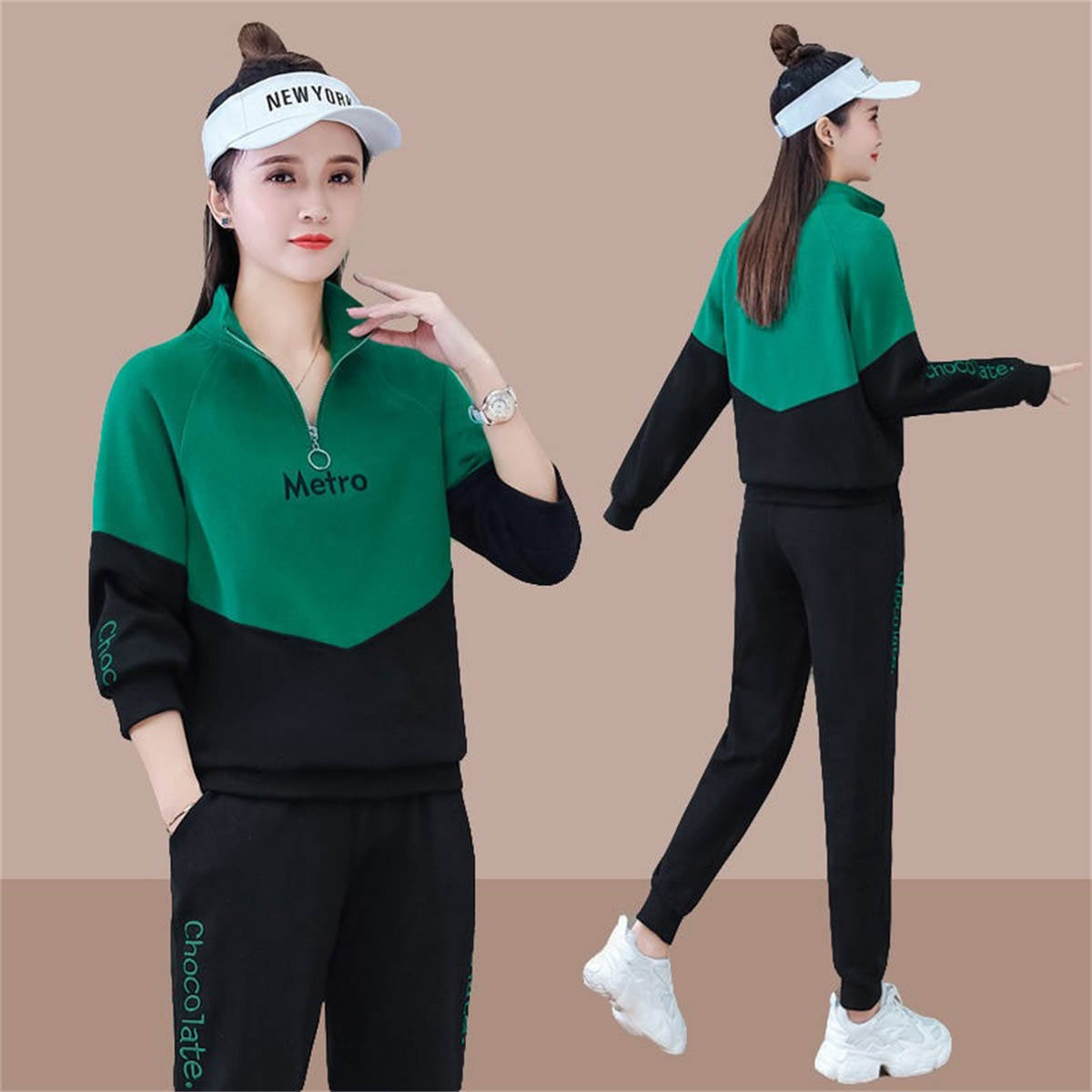 Women's sports large size stand collar sweatshirt suit