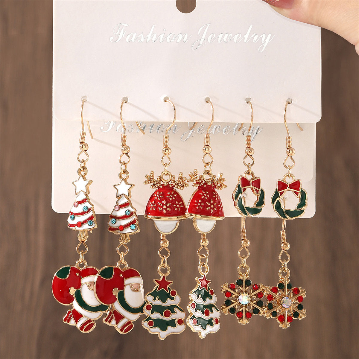 Women's 6-Pair Christmas Snowflake Pine Tree Cartoon Oil Drop Old Man Christmas Party Earrings