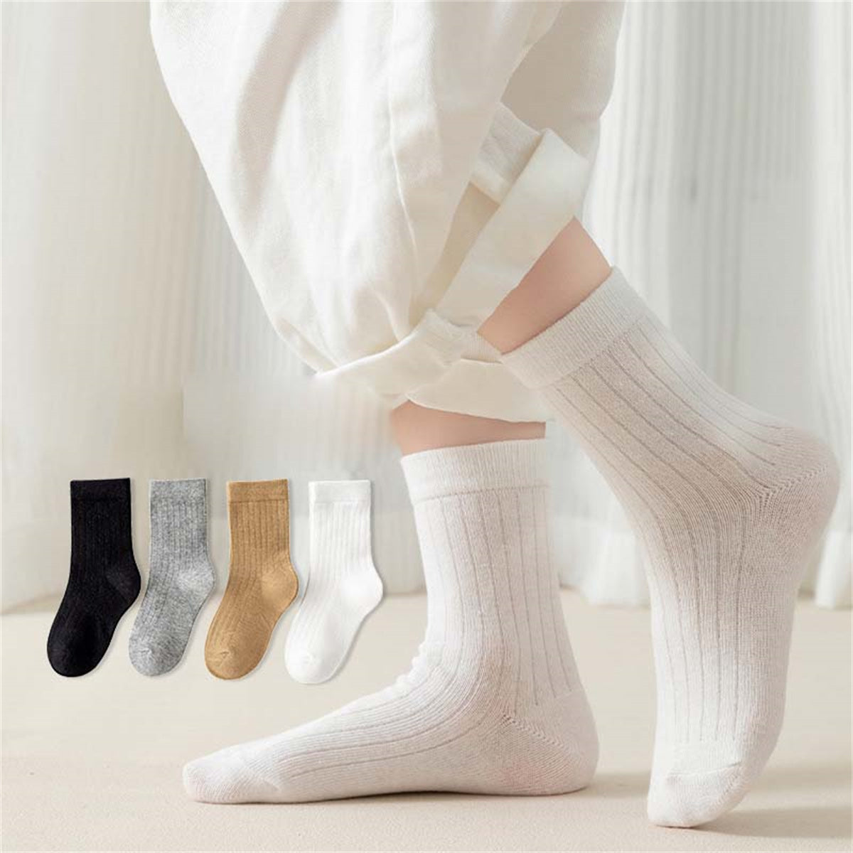 Children's men's and women's solid color simple college style pure cotton breathable soft short socks set