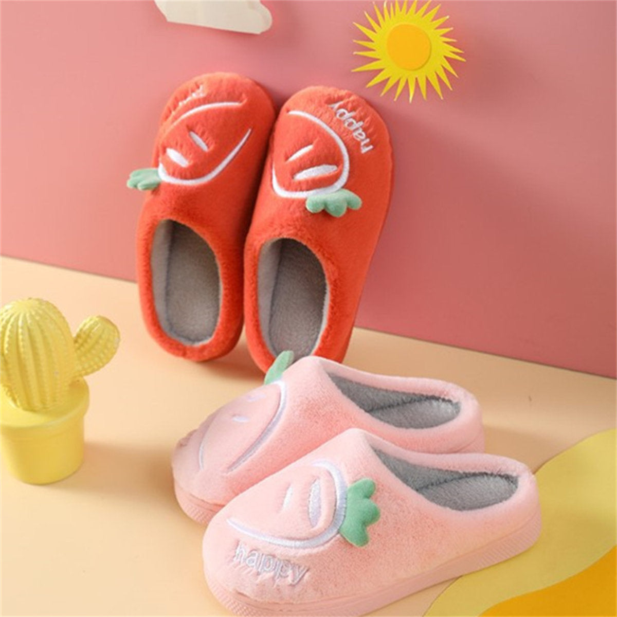 Cute carrot pattern warm cotton slippers for boys and girls in autumn and winter