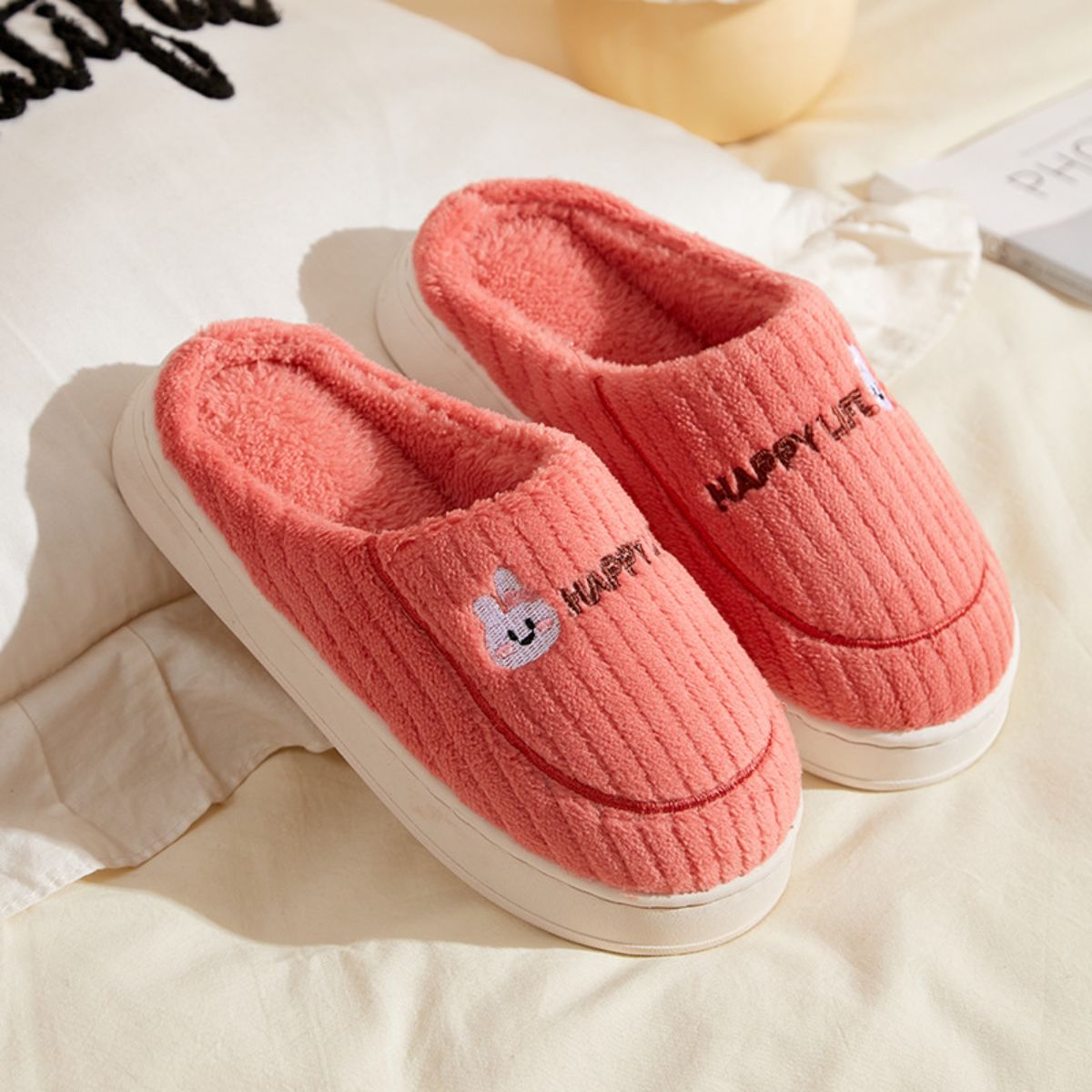 Cotton slippers plus velvet warm confinement non-slip wool slippers