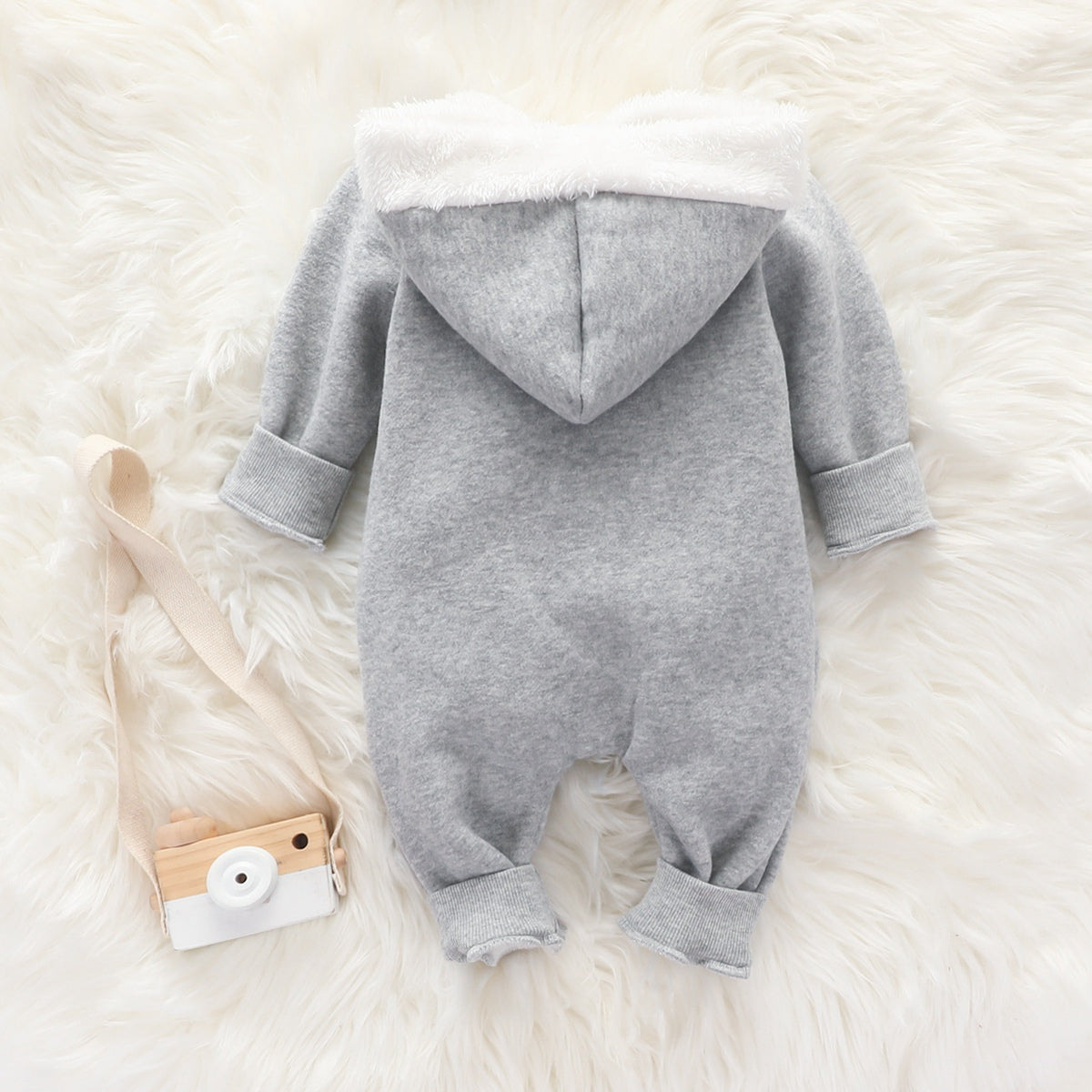 Baby Cute Furry Star Moon Printed Hooded Jumpsuit