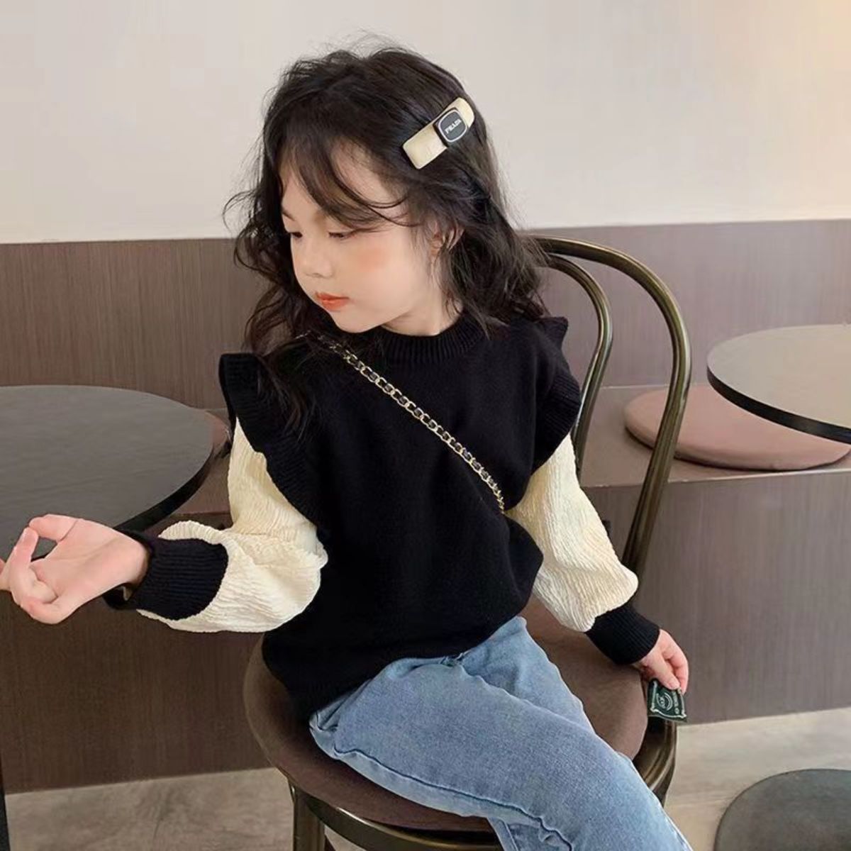 Girls autumn new style splicing sweatshirt