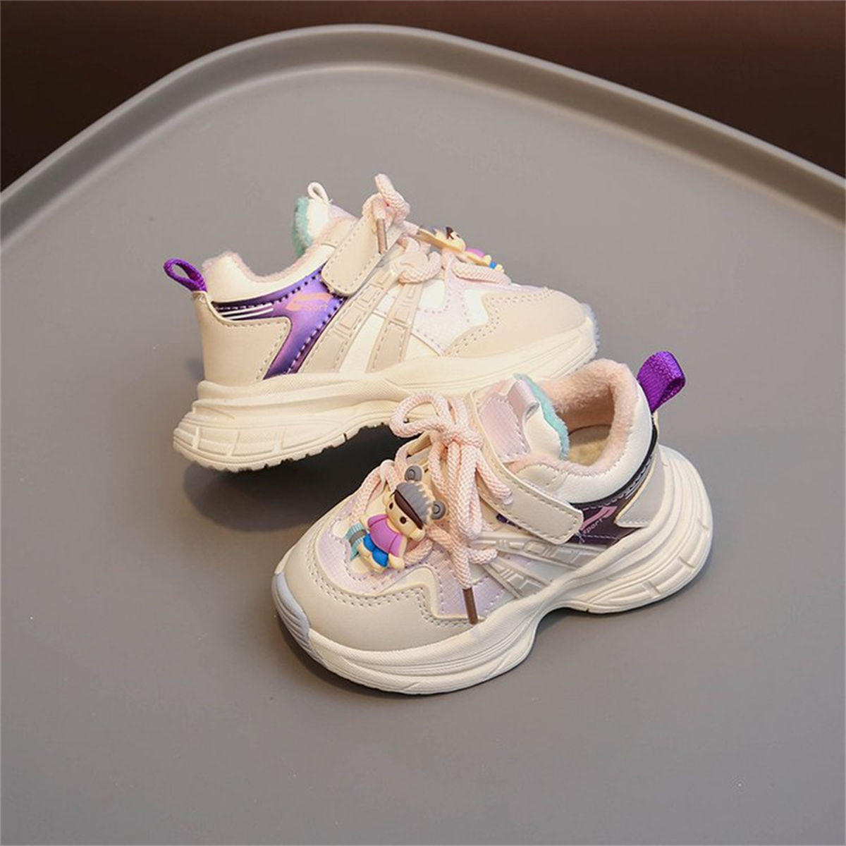 Winter plush and color matching cute doll sports shoes for boys and girls