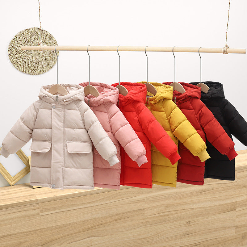 Winter solid color simple style short cotton coat for boys and girls