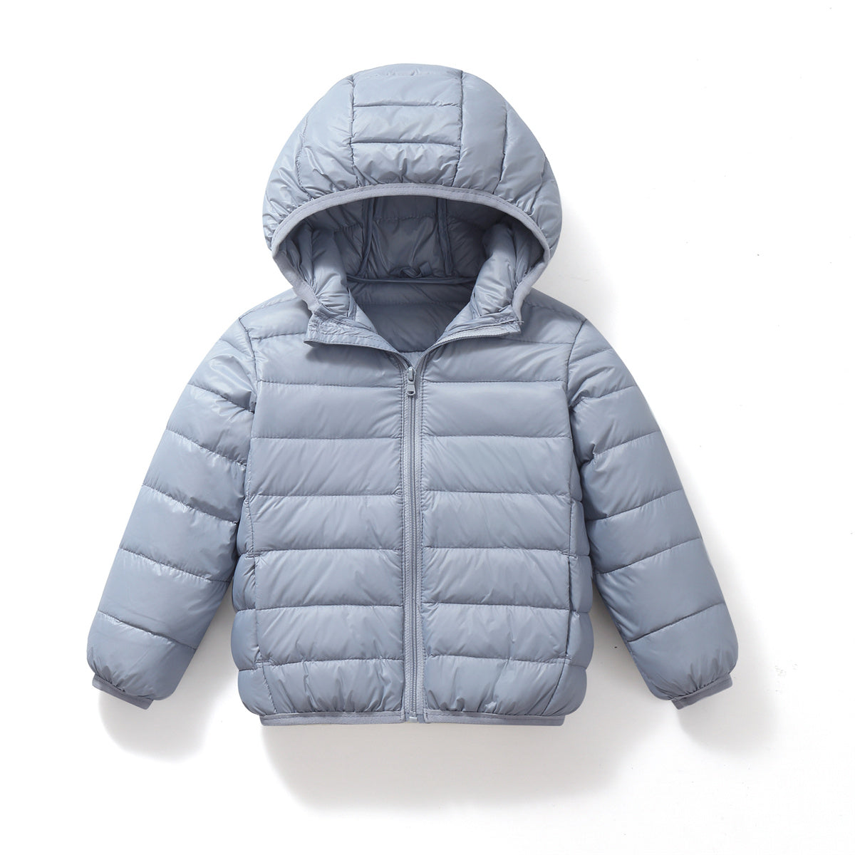 Winter simple solid color thin hooded short down jacket for boys and girls