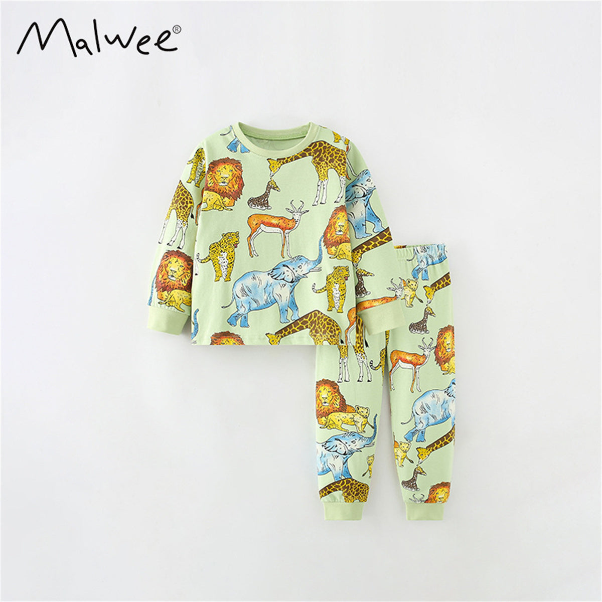 Boys cartoon full print little lion home clothes pajamas set pure cotton