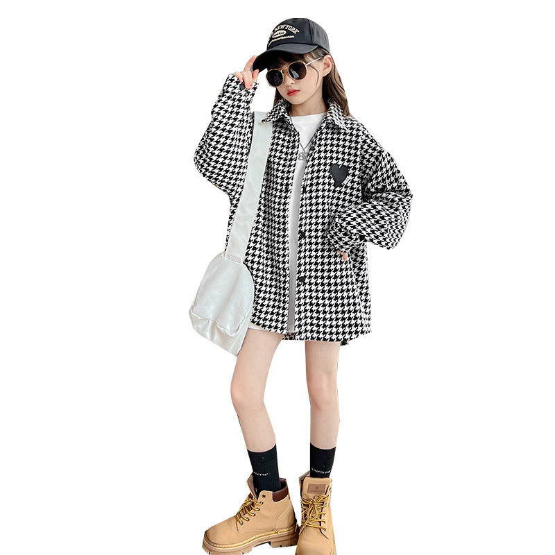 Girls plaid long sleeve windbreaker jacket