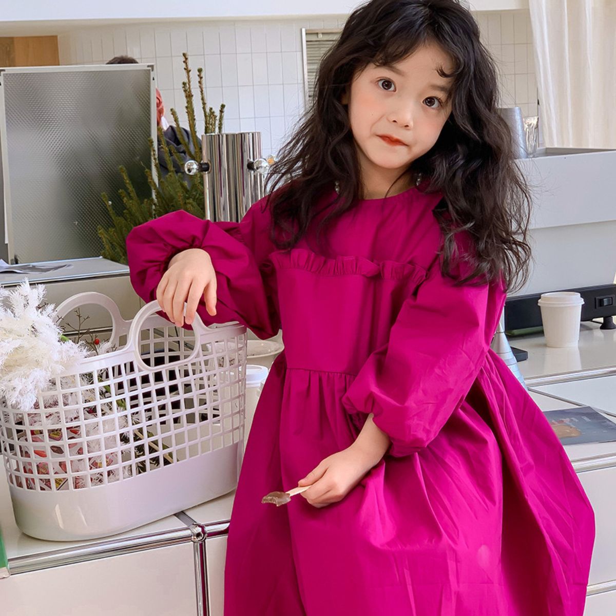 Girls dress autumn new style lantern sleeve princess dress long dress for small and medium children