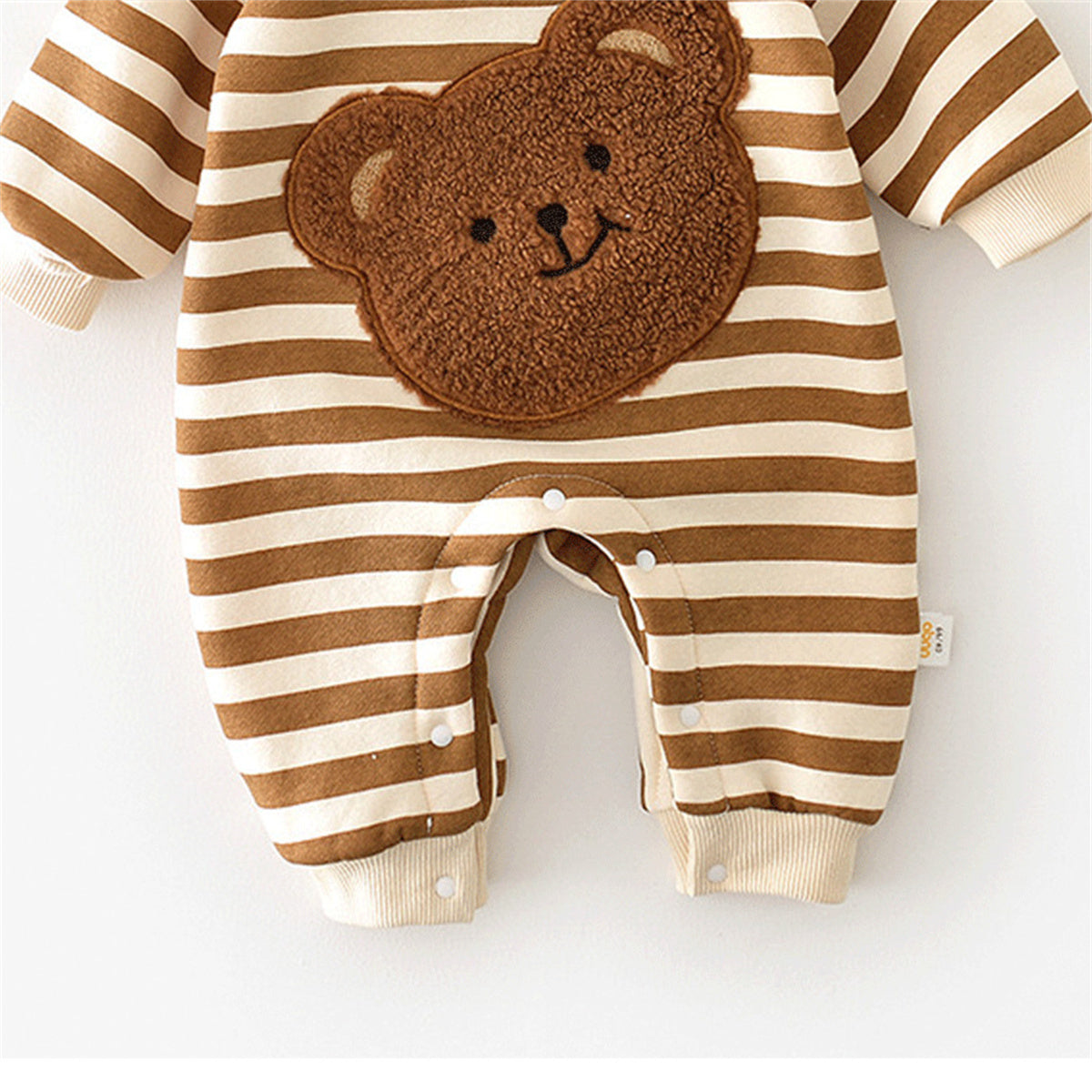 Infant striped fleece thickened bear doll romper