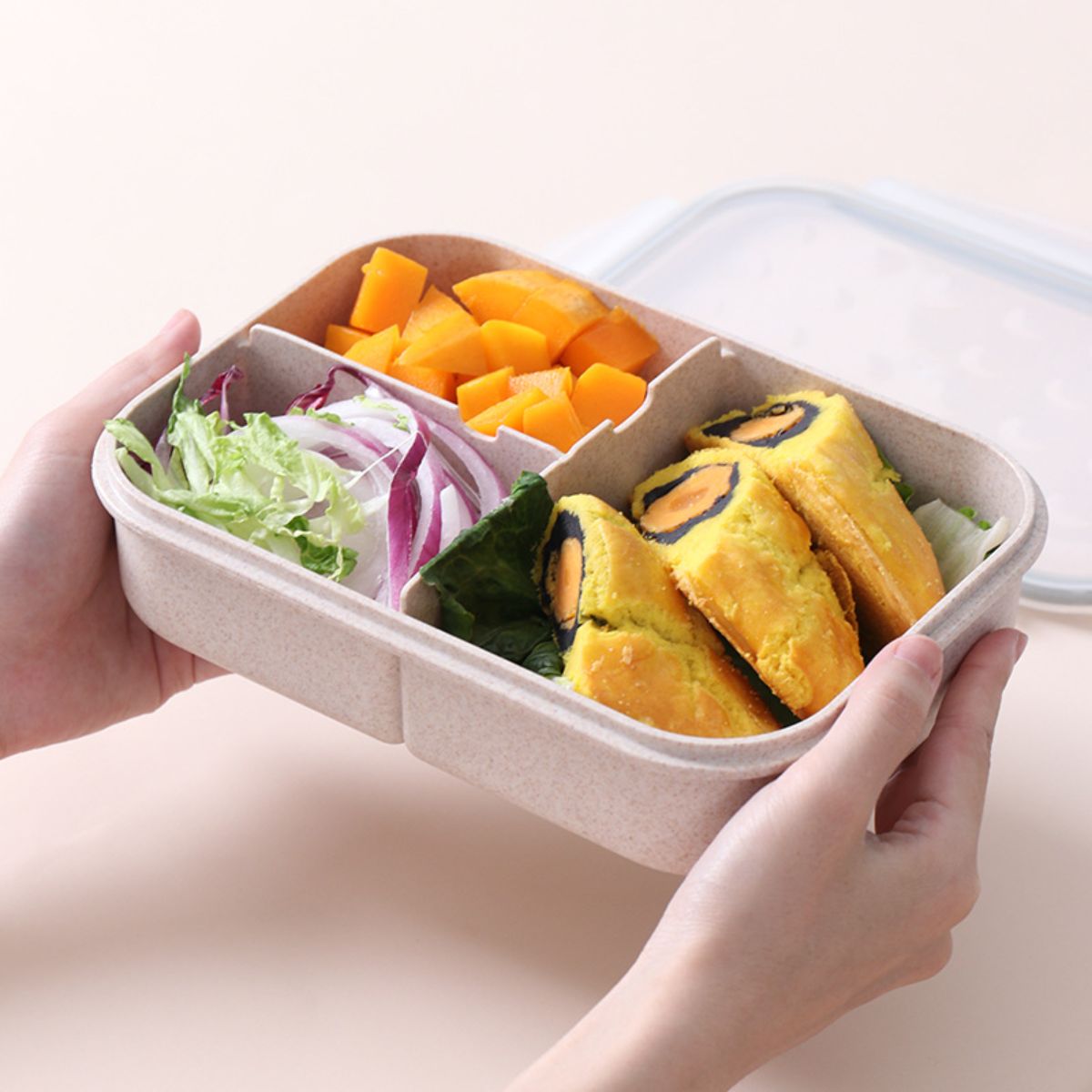 Wheat Straw Lunch Box Divided Lunch Box Microwave Heated Lunch Box Student Lunch Box with Spoon