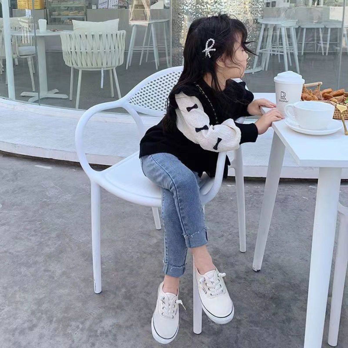 Girls autumn new style splicing sweatshirt