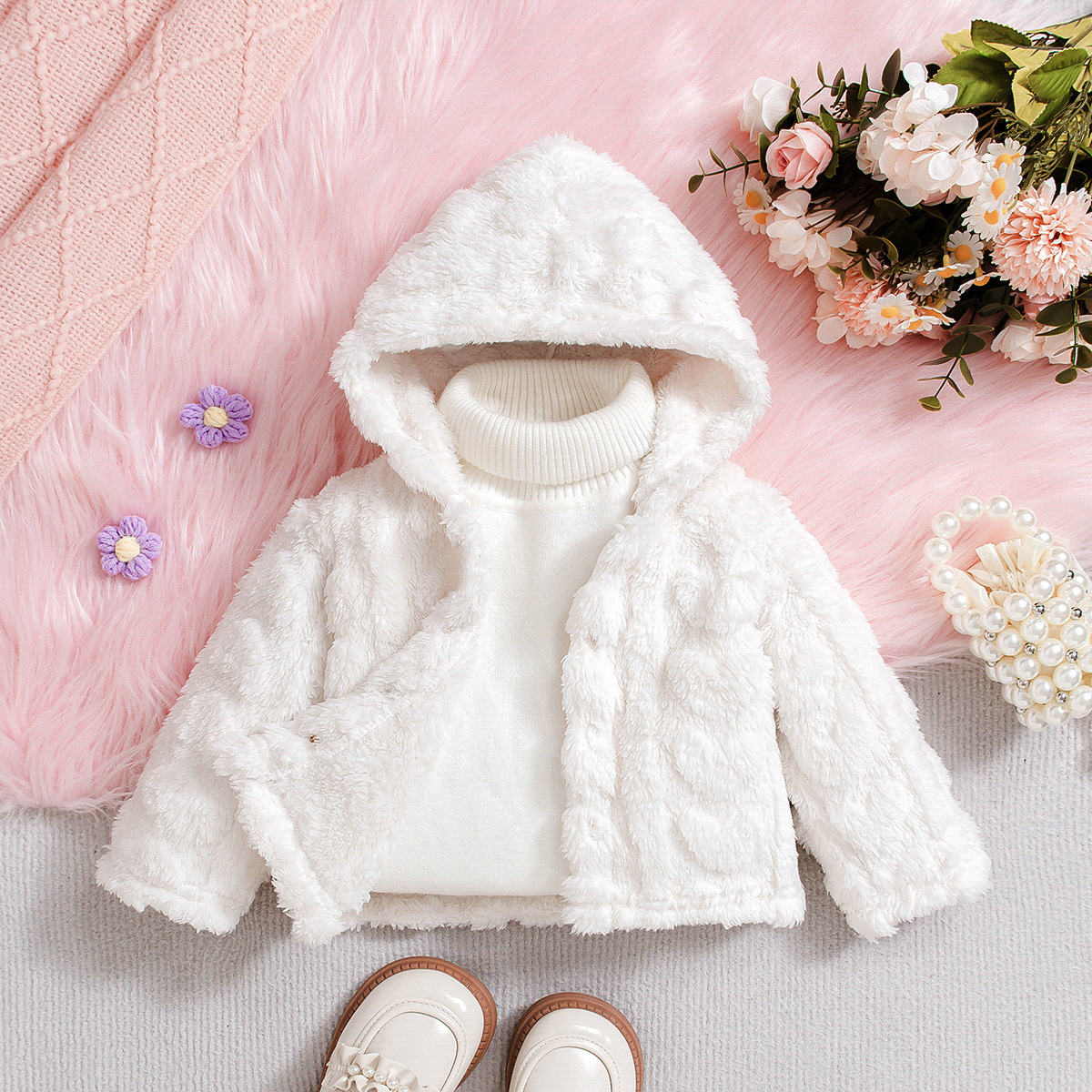 Girls autumn one-piece hooded top warm loose princess style