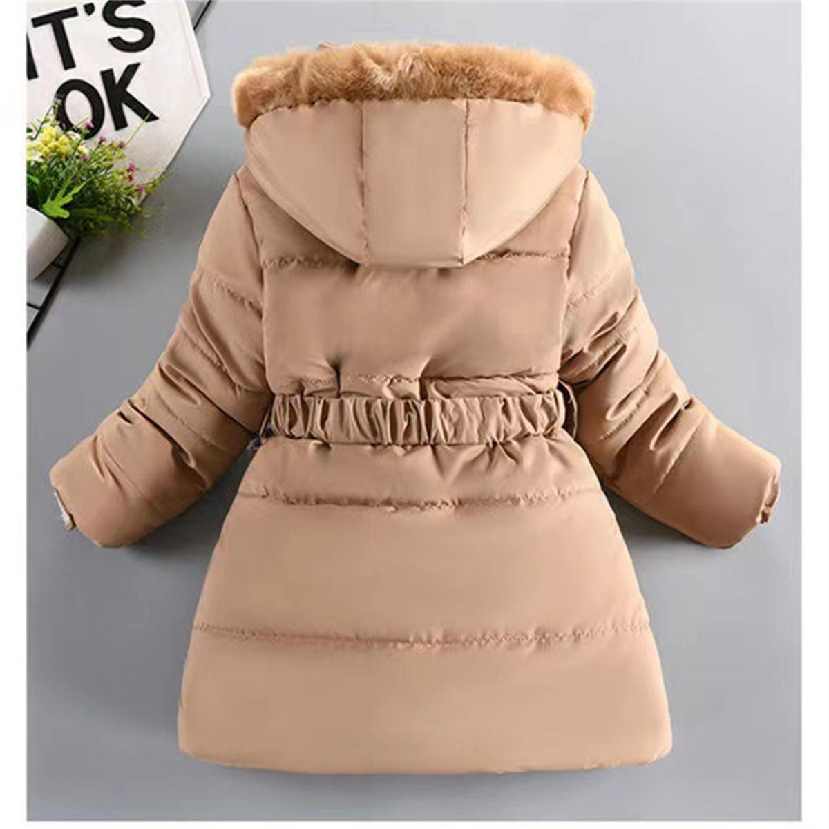 Winter simple temperament style plus velvet and thick short cotton coat for middle and large children and girls