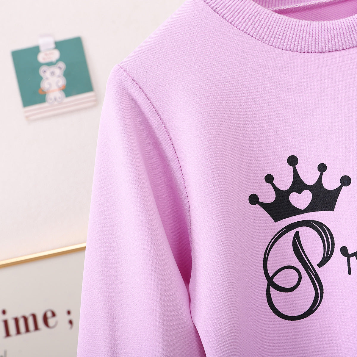 Children Girls Fashion Cartoon Crown Long Sleeve Sweater Suit