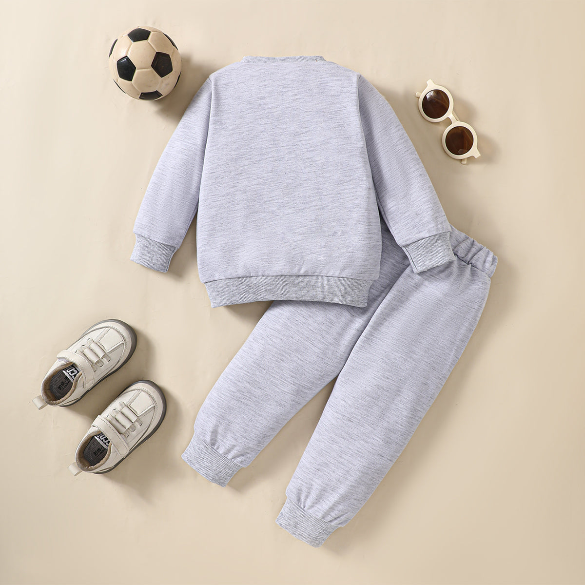 Baby Boy Round Neck Long Sleeve Top + Pants Gray Sweater Set