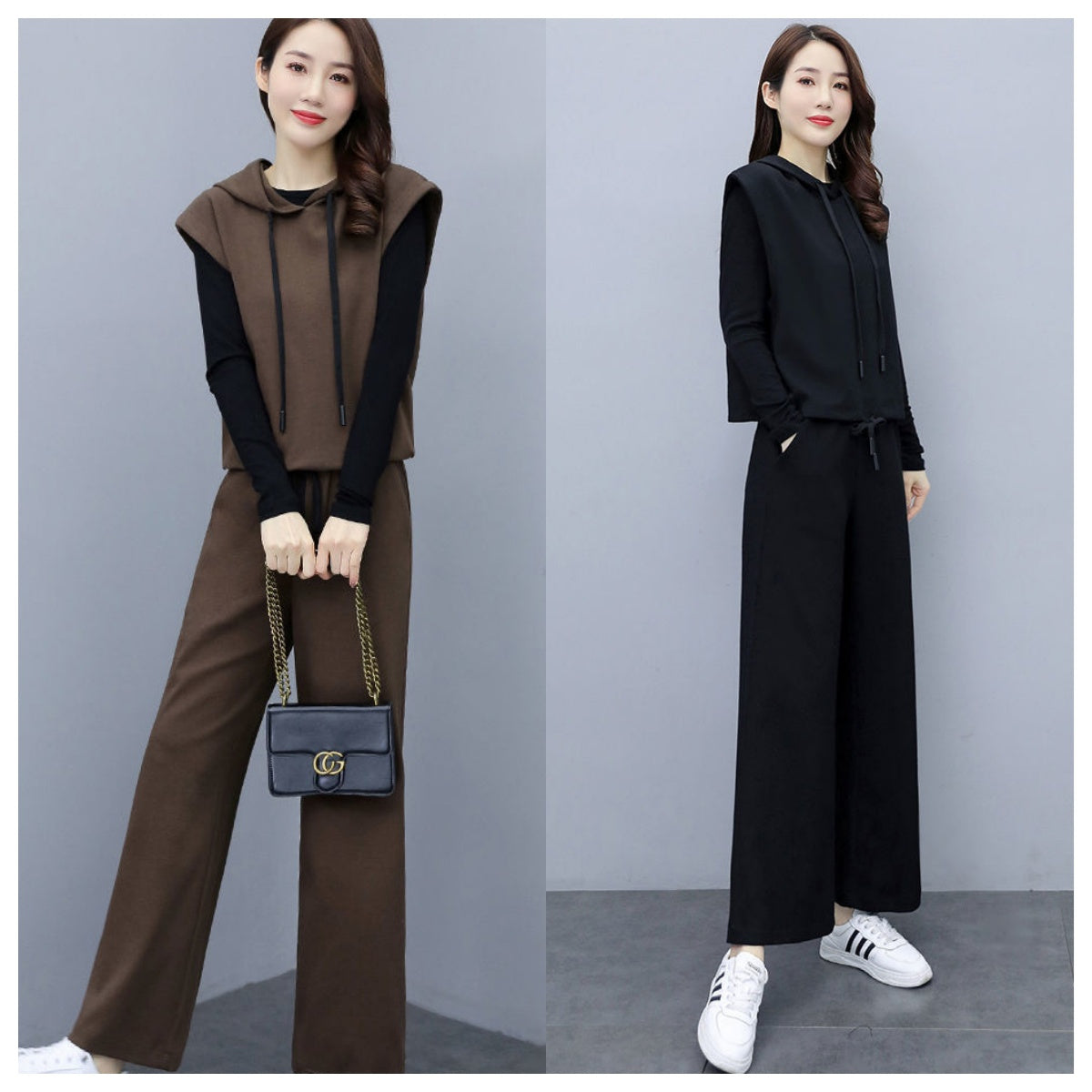 Women's slim wide-leg pants bottoming shirt casual three-piece suit