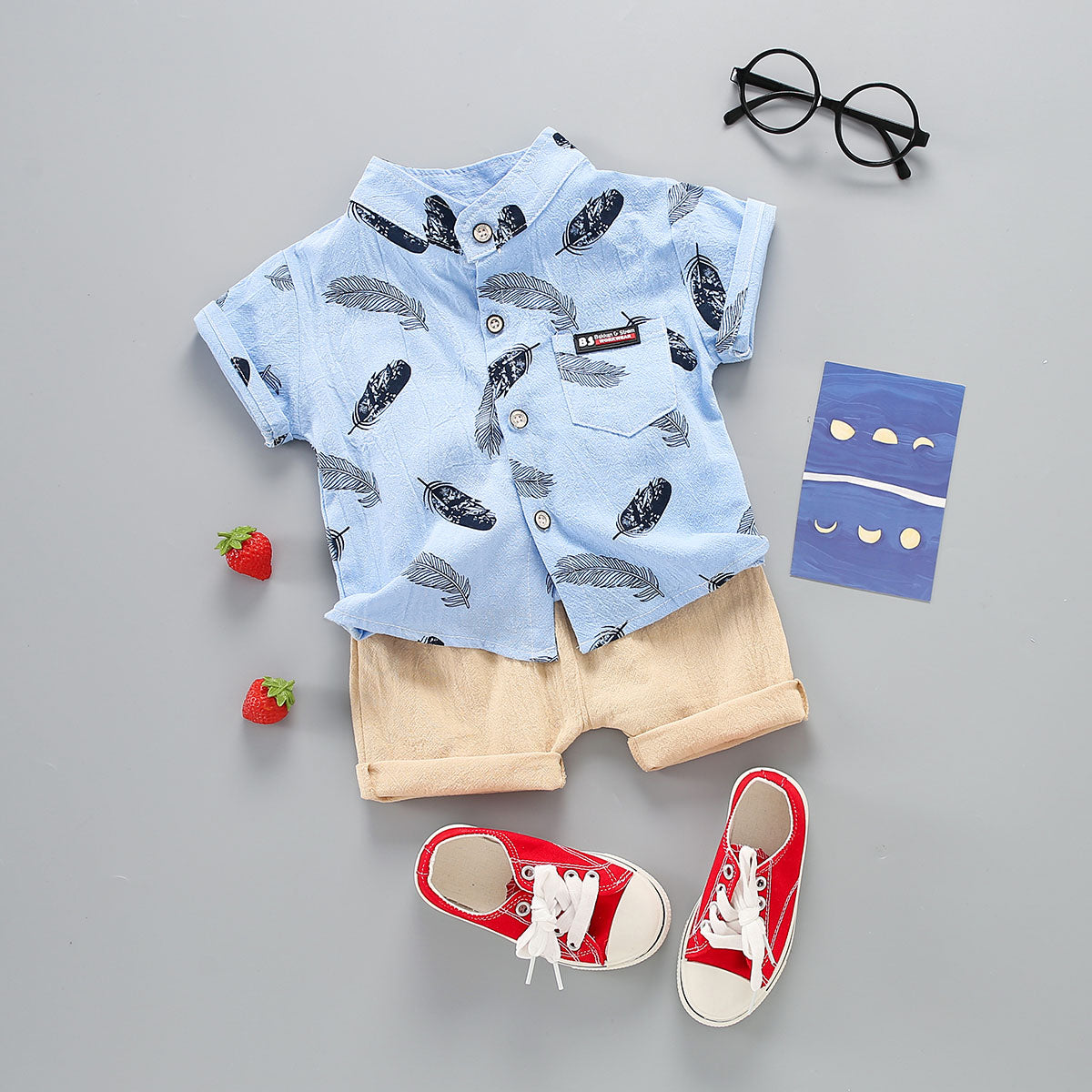 Baby Boy Feather Printed Short-sleeve Shirt & Shorts