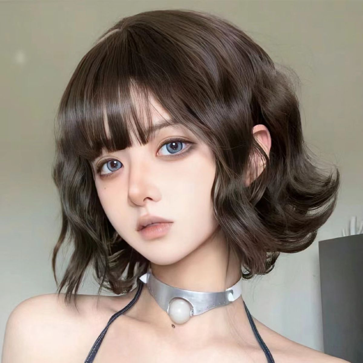 Wig short curly hair female air bangs full head set fashion lazy wool curly short hair full head wig set