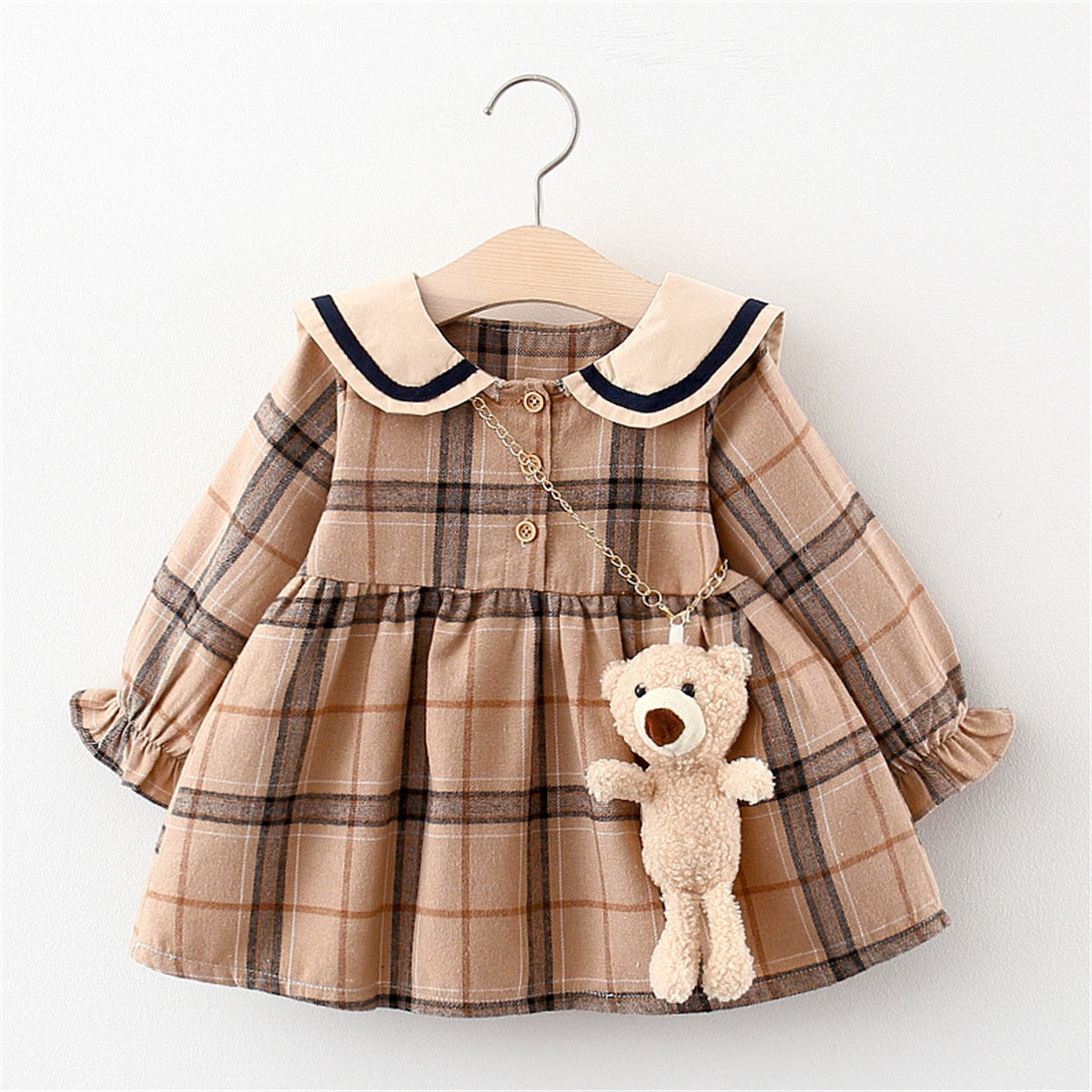 Baby Girl Plaid + Bear Autumn Dress