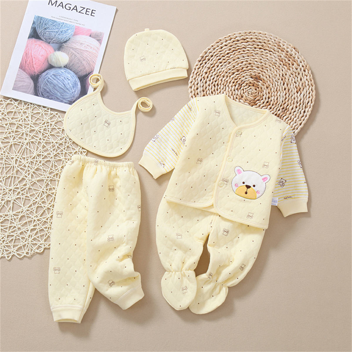 Newborn baby autumn and winter thick cotton clothes five-piece set